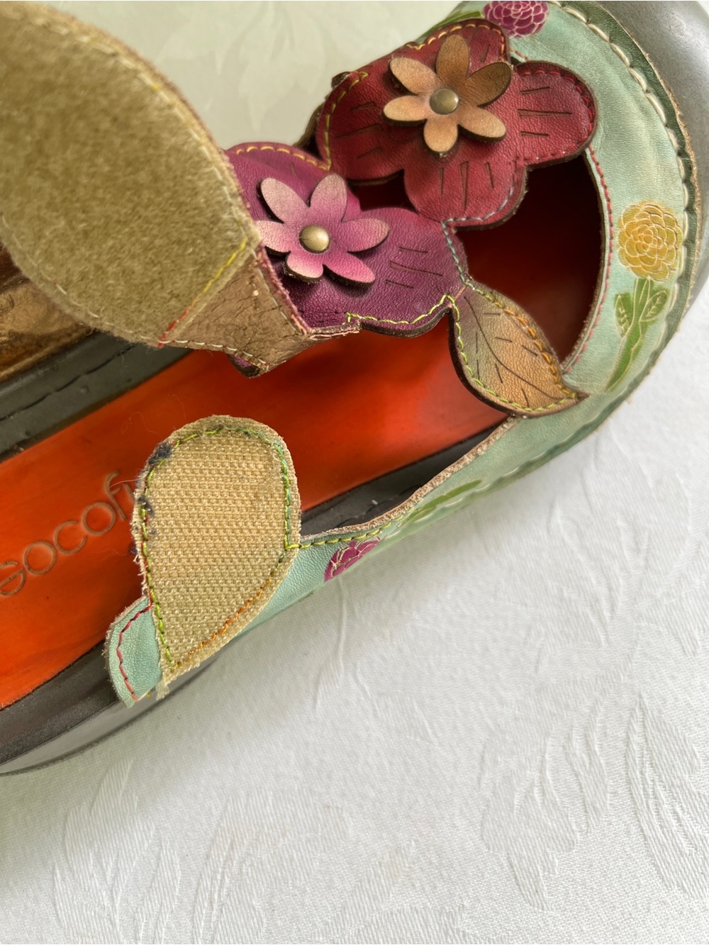 Socofy Floral Multicolour Leather Sandals
Slip-on Size 38 (Size 7.5) - Picture 5 of 13